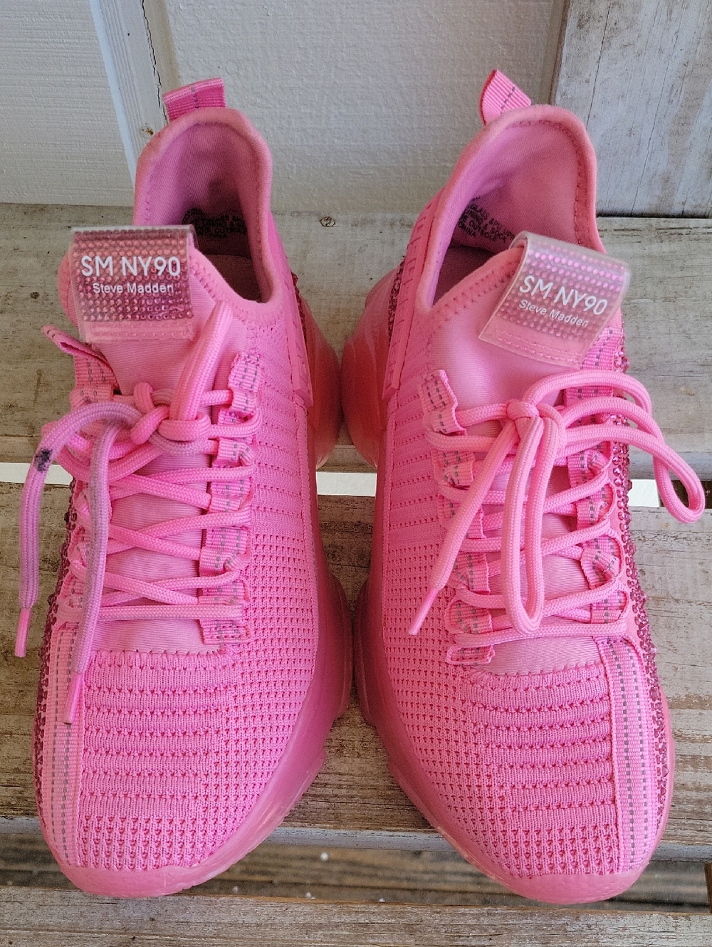 Steve Madden SM NY90 Pink Rhinestones Women's Sneakers